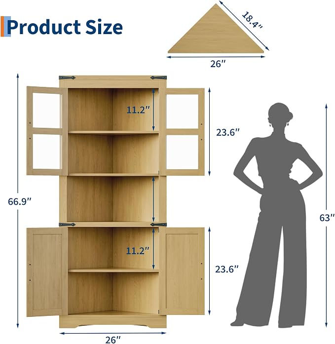GarveeHome 67" Tall Corner Storage Cabinet, Farmhouse Corner Hutch Display - Image 2