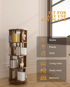 4-Tier Solid Wood Rotating Bookshelf on Wheels, 360° Spinning Book Shelf Tower - Image 6