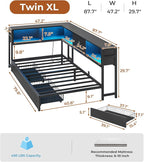 DICTAC Corner Bed Frame with 2 Storage Drawers and Bookcase Headboard Twin XL - Image 3