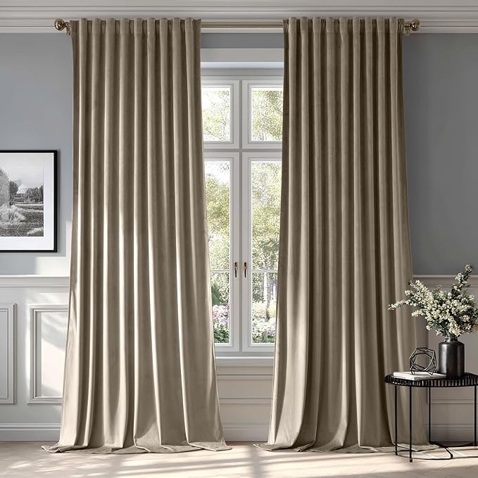 MIULEE Taupe Velvet Curtains 52x96 inches Luxury Blackout Curtains | Thermal by MIULEE