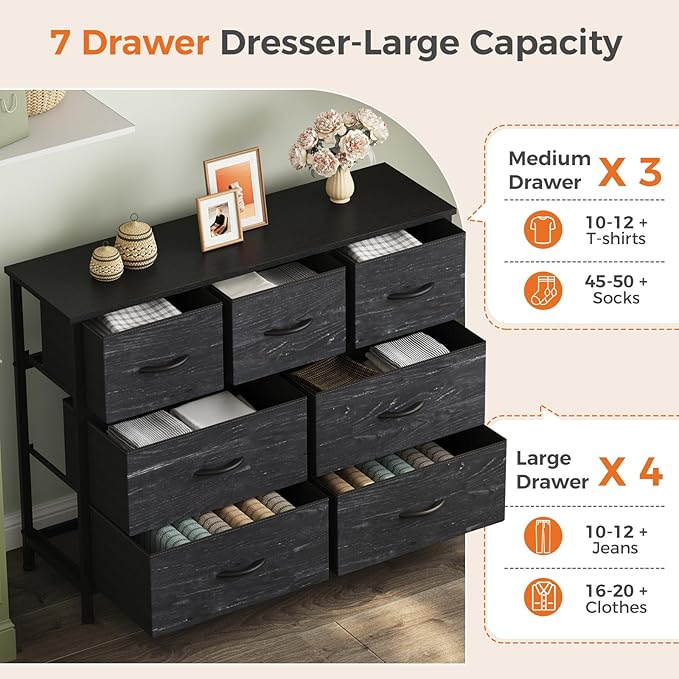 Sweetcrispy 7 Drawer Dresser, Fabric Storage Tower Organizer - Image 4