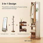 WoodsWhisper Full Length Mirror Coat Rack Solid Wood Floor Mirror 66"x12" Full - Image 6
