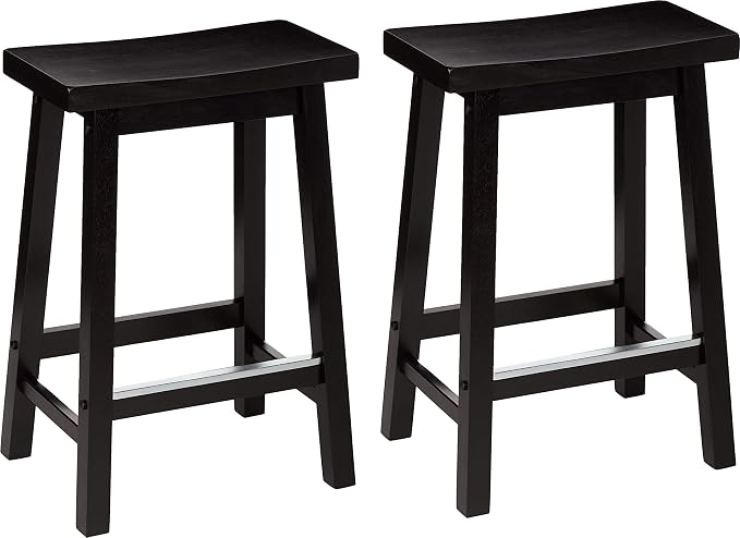 Amazon Basics Solid Wood Saddle-Seat Counter Height Bar Stools by AmazonBasics