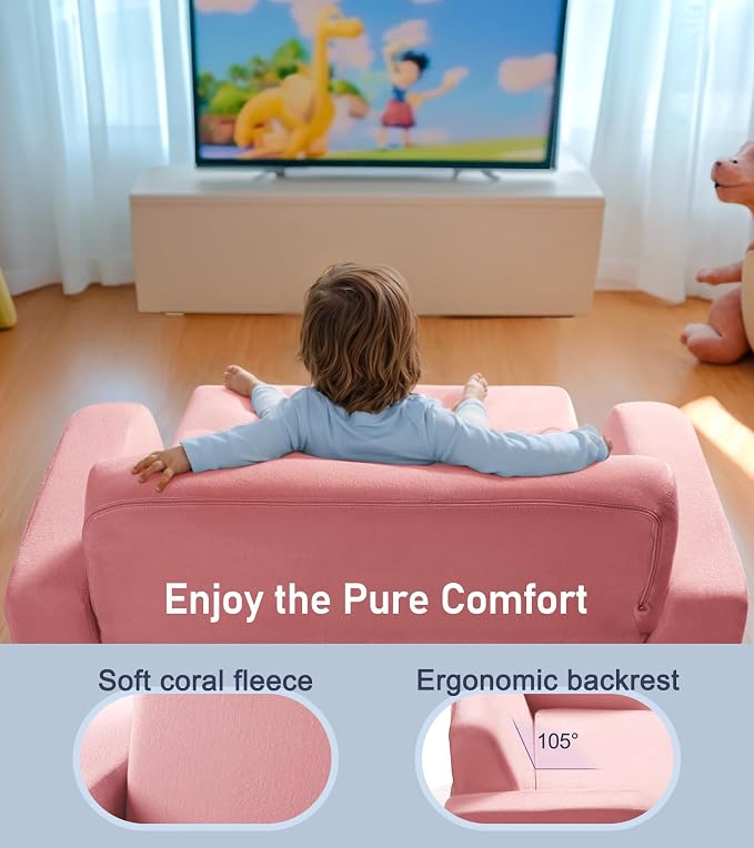 3-in-1 Extra Wide Convertible Kids Couch, Flip Open Toddler Couch to Lounger - Image 4