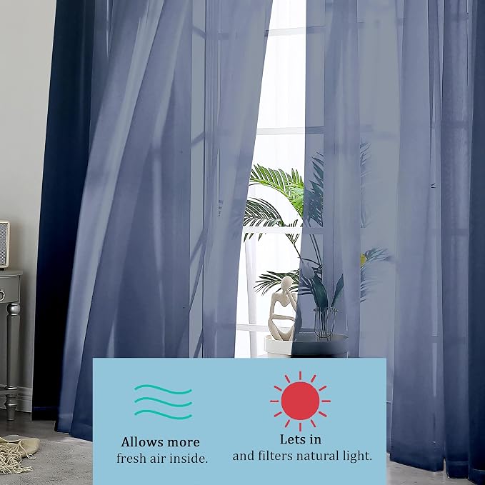 Sheer Curtains 54 inches Long 2 Panels Set, Rod Pocket Curtain Sheers - Image 7