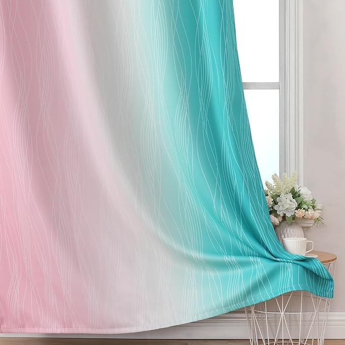 Pink and Teal Ombre Blackout Curtains - Image 6