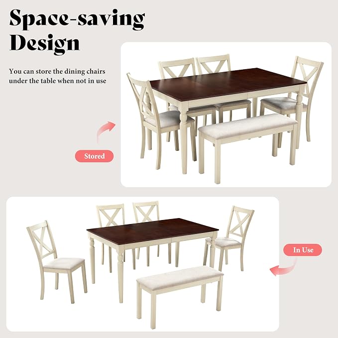 AMERLIFE 6-Piece Farmhouse Dining Table Set - Image 6
