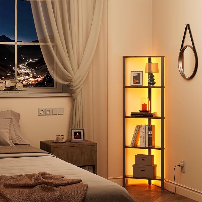 TUTOTAK Corner Shelf with LED Light, 5-Tier Corner Bookshelf - Image 3