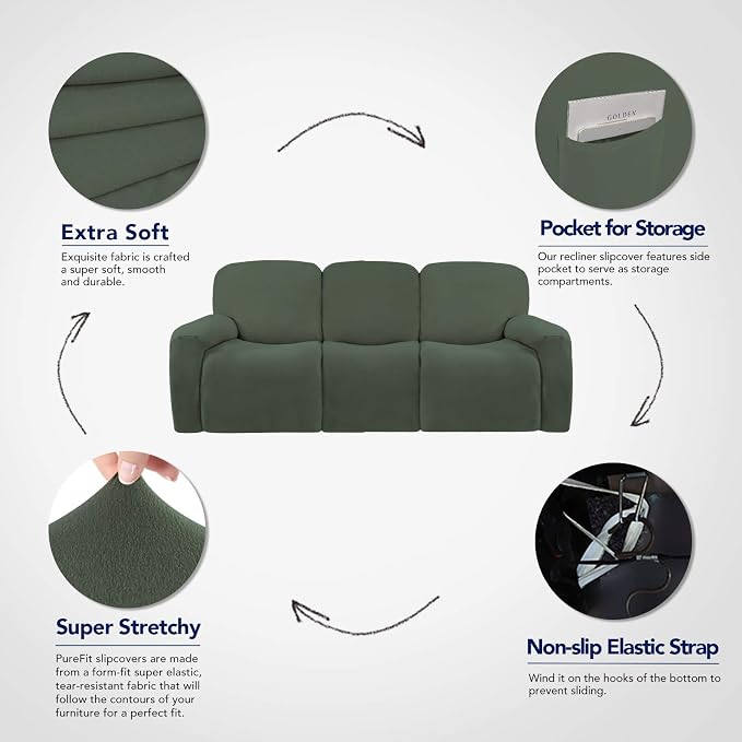 PureFit Super Stretch 3 Seats Recliner Sofa Couch Cover - Image 3