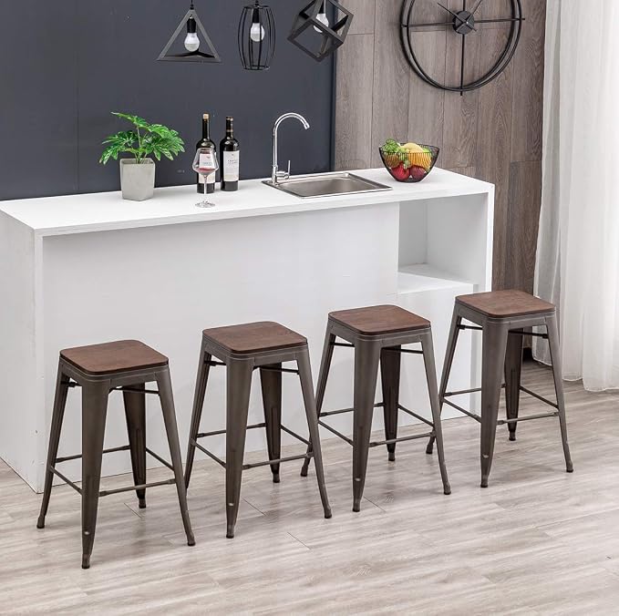 HAOBO Home 24" Backless Metal Counter Stool Height Bar Stools - Image 5