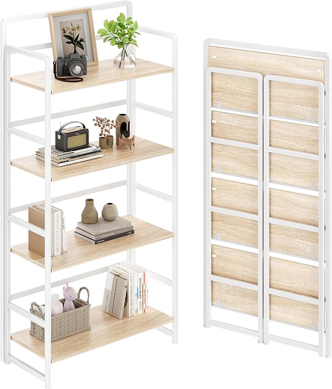 No Assembly Folding Bookshelf, 4 Tiers Collapsible Book Shelf by THKKYHomeOfficeFurniture