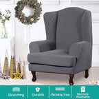 Turquoize Wingback Chair Covers 2 Piece Wing Chair Slipcover Stretch Slipcovers - Image 2
