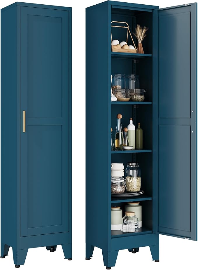 YAUWOH White Narrow Metal Storage Cabinet, Tall Freestanding Cabinet by YAUWOHFactoryOutletsColorfulMetalFurniture