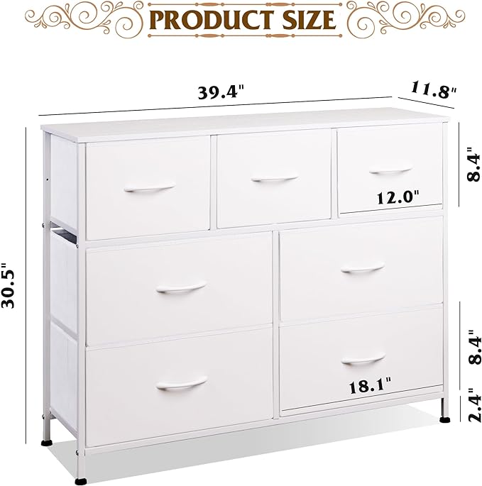 WLIVE 7 Drawer Dresser TV Stand, Dressers - Image 3