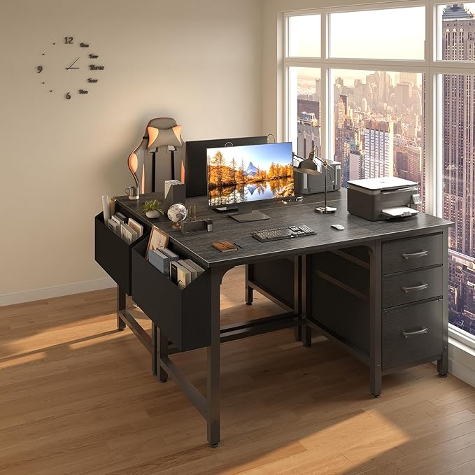 Lufeiya Computer Desk with File Drawers Cabinet, 47 Inch Reversible Home Office - Image 4
