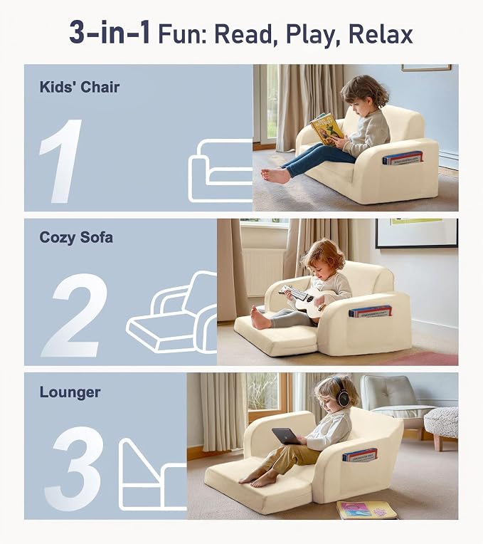 3-in-1 Extra Wide Convertible Kids Couch, Flip Open Toddler Couch to Lounger - Image 3