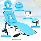 Folding Beach Lounge Chair w/ 5 Adjutable Backrest & Padded Pillow, Sunbathing - Image 7