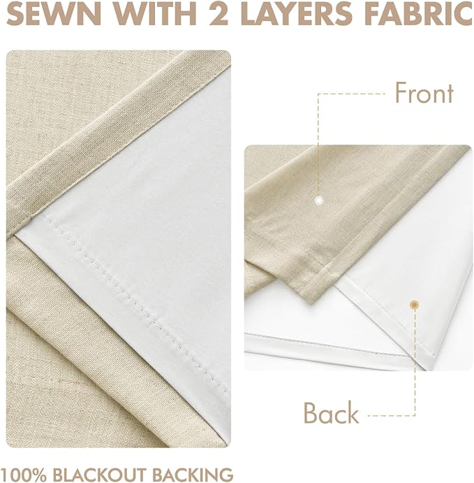 MIULEE Cream Pinch Pleated 100% Blackout Linen Curtains 40x90 Inches | Room - Image 5