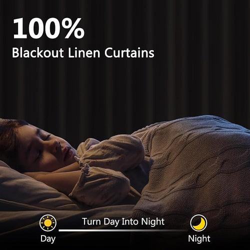100% Blackout Linen Curtains for Bedroom 90 inches Long, Thermal Insulated Room - Image 2