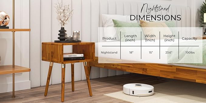 Bme Dinkee Solid Wood Nightstand, Fully Assembled, Without Drawer - Image 6