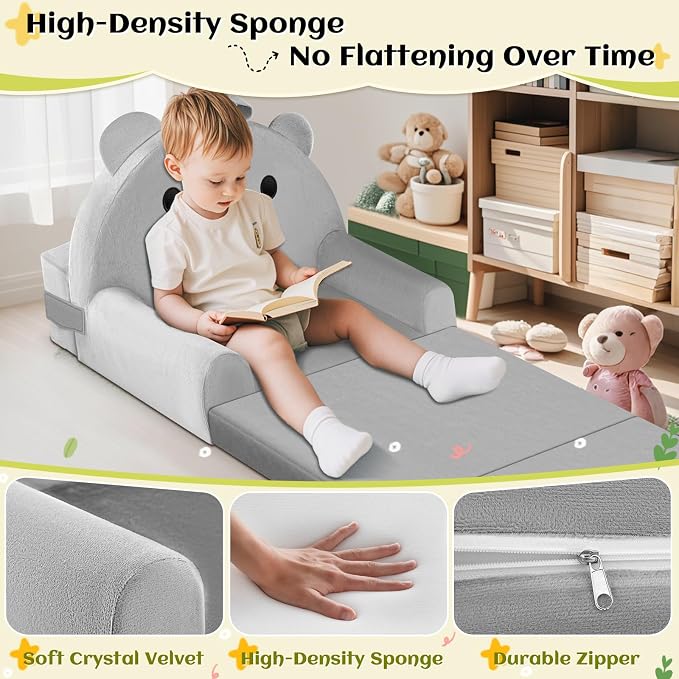 Kids Sofa Bed with Removable Washable Cover & Magic-Tape Backrest – Foldable - Image 7