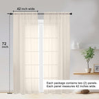 Sheer Curtains 72 Inches Long 2 Panels Set, Light Filtering Sheer Curtain Rod - Image 2