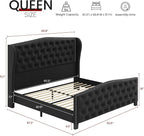 BRELTAM Upholstered Queen Size Bed Frame Velvet Black Tufted Platform Bed Frame - Image 2