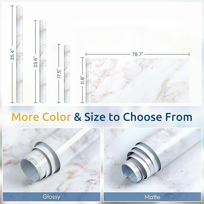 rabbitgoo Glossy Marble Contact Paper Peel and Stick Wallpaper 17.5" X 236.2" - Image 9