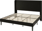 Allewie King Size Velvet Bed Frame/Vertical Channel Tufted Wingback - Image 9