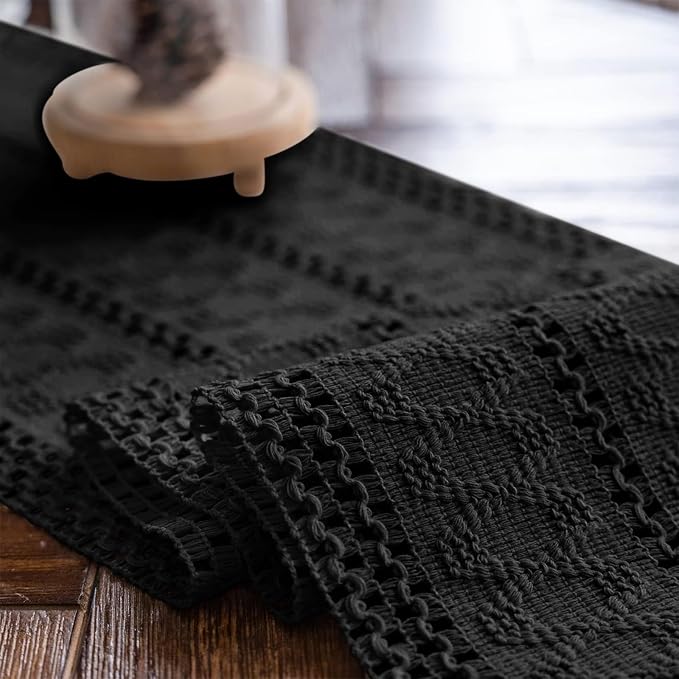 Macrame Table Runner Pure Black Boho Table Runners - Image 5