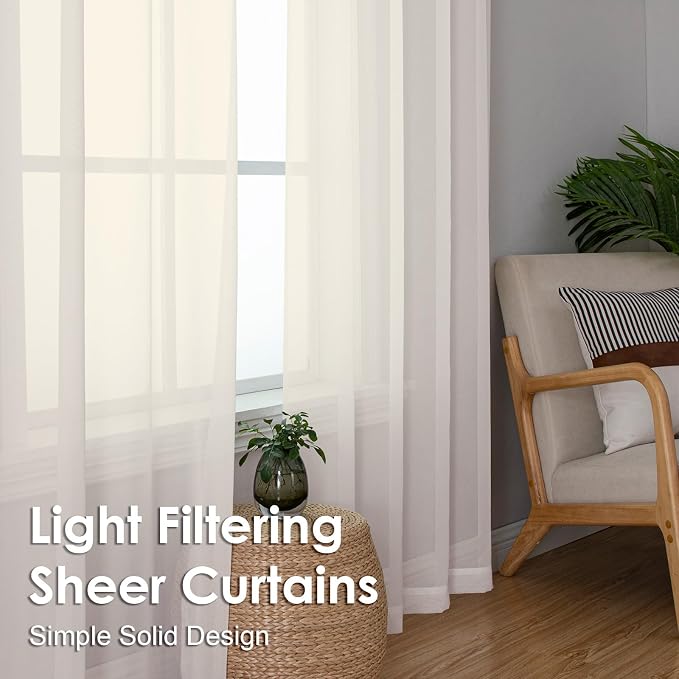 Cream Sheer Curtains 84 Inches Long 2 Panels - Image 7