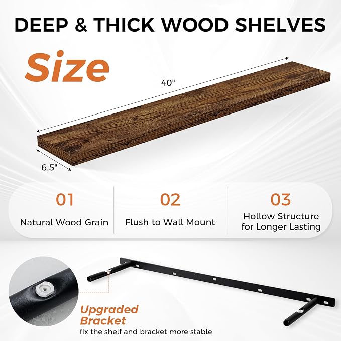 Floating Shelves for Wall, 40 Inch Floating Shelves for Home Decor, Wall - Image 3