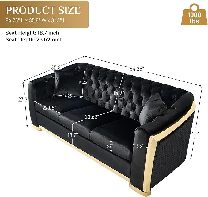 DAMAIFROM Mid Century Modern Chesterfield Sofa Couch, 3 Seat Tufted Sofas - Image 2