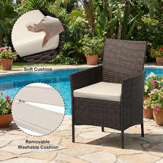 3PCS Outdoor Patio Bistro Set, PE Rattan Wicker Armchairs - Image 5