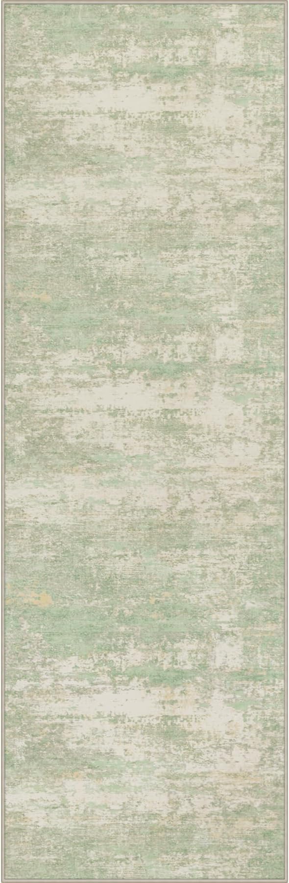 3x8 Washable Runner Rug：Modern Abstract Soft Carpet Green Cream | by FXRHLP