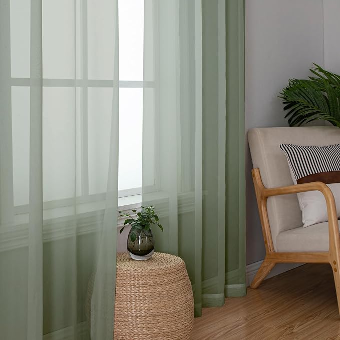 Sage Green Sheer Curtains 78 Inches Long 2 Pcs, Modern Solid Voile Light - Image 2