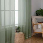 Sage Green Sheer Curtains 90 Inches Long 2 Pcs, Modern Solid Voile Light - Image 2