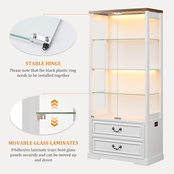 FREDEES Display Cabinet with Glass Doors, Tall Bookcase with 3 Color Lights and - Image 5