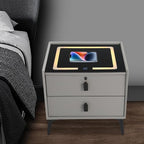 Smart Nightstand w/Fingerprint Lock Drawers, Smart Bedside Table w/USB Charging - Image 4
