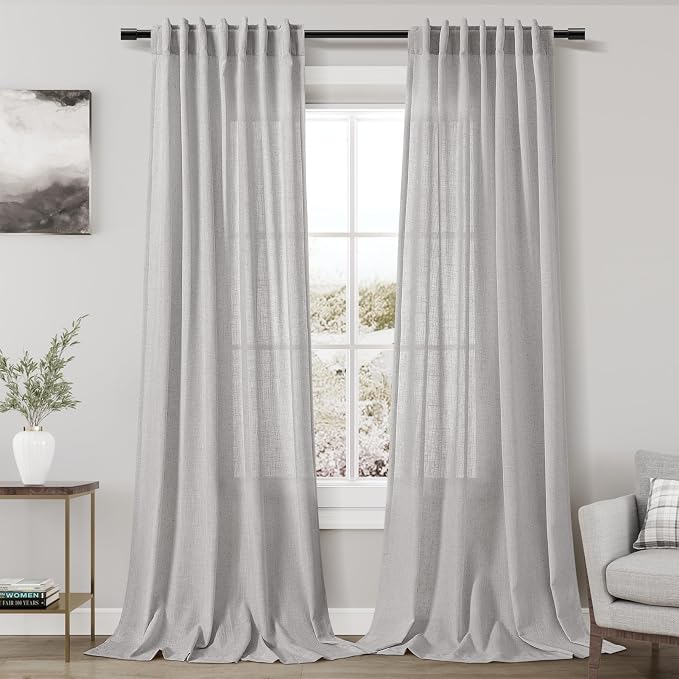 Grey Linen Curtains 120 Inch Extra Long by Nanspring