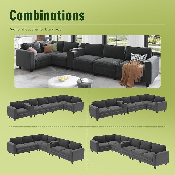 KEIKI 133" L-Shaped Oversized Corduroy Modular Sectional Sofa - Image 5
