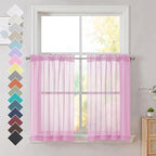 Light Pink Sheer Curtains 36 inch Length Kitchen Tiers Short Voile by OVZME