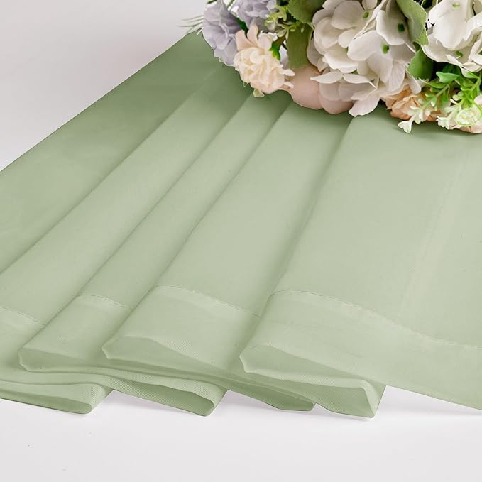 Chyhomenyc Sheer Curtains 63 Inch Length 2 Panels, Light Green | Light Filtering - Image 8