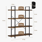 OtterOasis Bookshelf Set, Heavy Duty 4-Tier Industrial Bookcase, 120lbs Shelf - Image 2