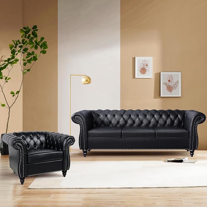 QHITTY 2 Piece Living Room Set, Sectional Chesterfield Sofa Chair Contemporary - Image 9