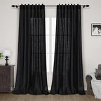 Black Curtains 95 Inches Long 2 Panel Set Back Tab Sheer Black Linen Curtain by Nanspring
