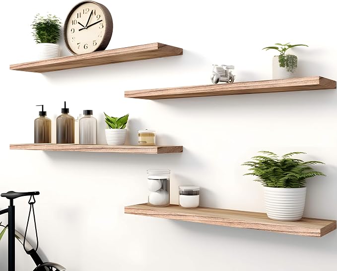 YYWUOJJ Wood Floating Shelves for Wall Decor, Rustic Wall Shelves for Bedroom - Image 4