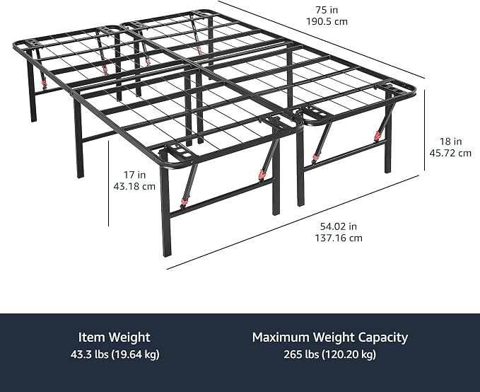 Amazon Basics Bed Frame with Storage, Foldable Metal Platform, Sturdy Steel - Image 3