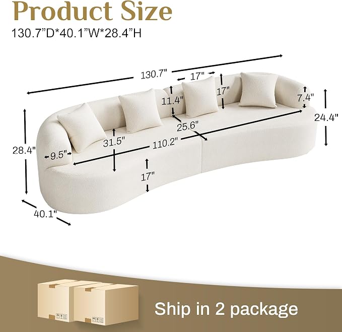 131" Oversized Sectional Sofa for Living Room, Modern Luxury Plush Chenille - Image 2