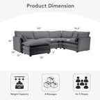 ROWHY 113'' Modular Sectional Cloud Corner Couch, 5 Seater L Shape Sofa Big - Image 2